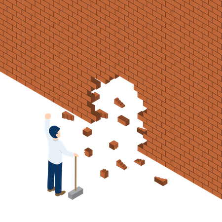 Businessman use hammer breaking the wall  Illustration