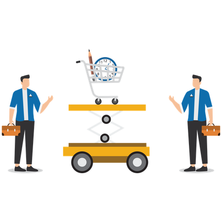 Businessman use lifts to raise shopping carts  Illustration