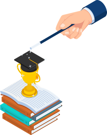 Businessman use magic to create trophy and graduate cap on the books Illustration