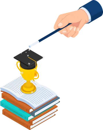Businessman use magic to create trophy and graduate cap on the books Illustration