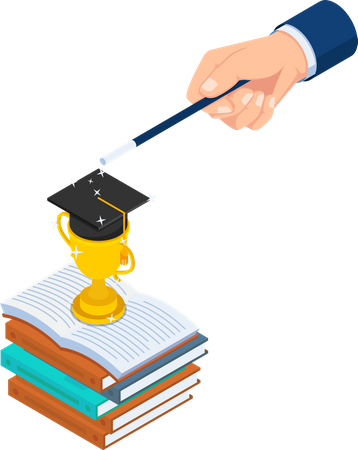 Businessman use magic to create trophy and graduate cap on the books  Illustration