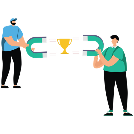 Businessman use magnet pulling a trophy  Illustration