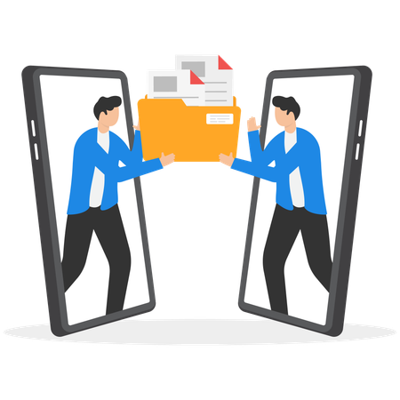 Businessman use mobile phone to sharing or transferring file  Illustration