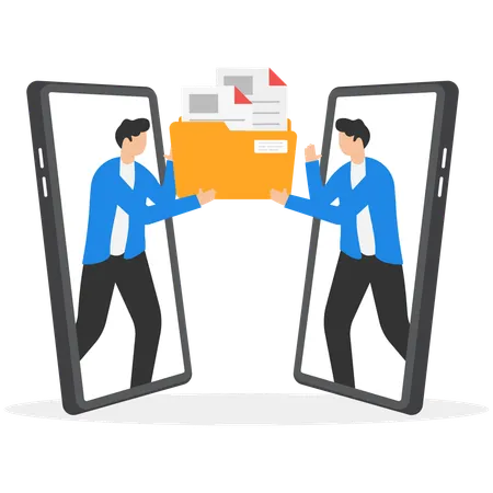 Businessman use mobile phone to sharing or transferring file  Illustration