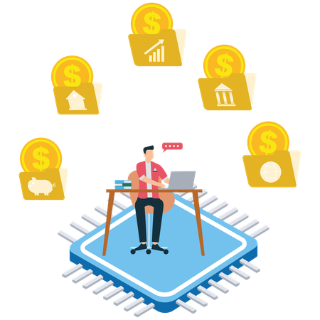 Businessman use Modern business technology  Illustration