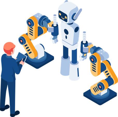 Businessman Use Robotic Arm Build Ai Robot  Illustration