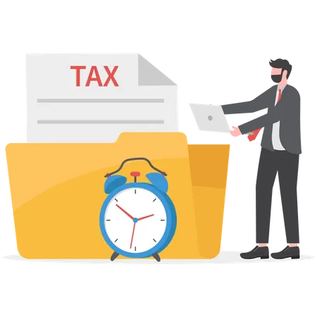 Businessman use tax calendar to filing tax declaration forms online  Illustration