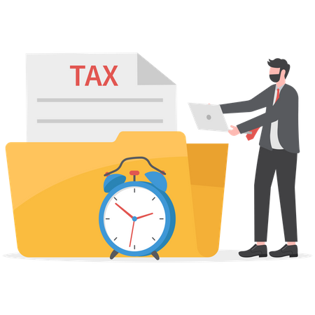Businessman use tax calendar to filing tax declaration forms online  Illustration