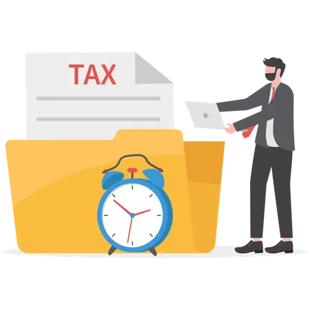 Businessman Use Tax Calendar To Filing Tax Declaration Forms Online Annual Taxation Planning Concept Illustration