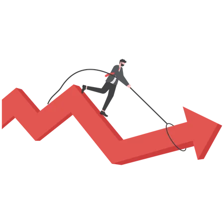 Businessman use the rope to pull the red arrow to change the direction to the ultimate success goal  Illustration