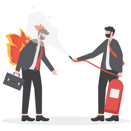 Businessman use to fire extinguisher on his burnout employee  Illustration