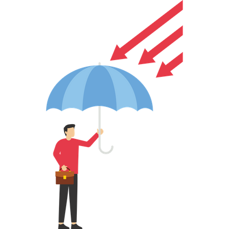Businessman use umbrellas to block graph attacks  Illustration