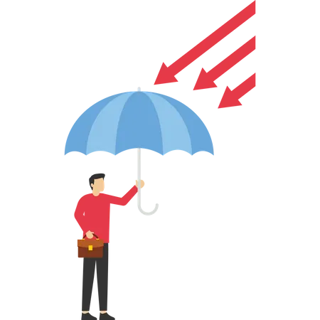 Businessman use umbrellas to block graph attacks  Illustration
