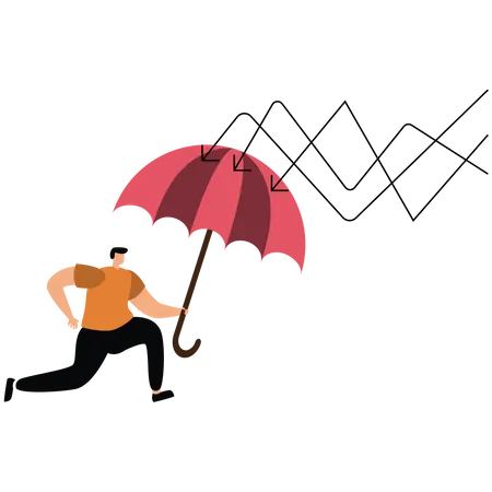 Businessman used the umbrella to resist the falling arrow  Illustration