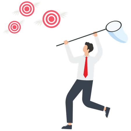 Businessman uses a butterfly net to catch a target  Illustration