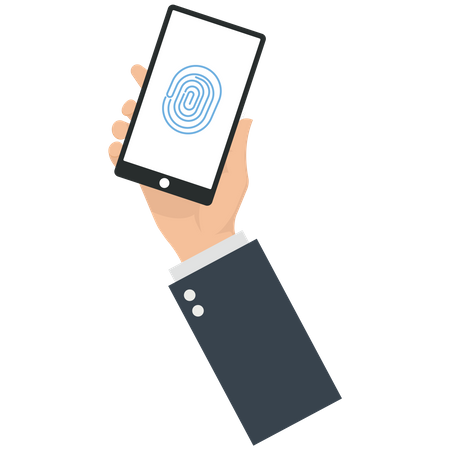 Businessman uses a fingerprint to unlock a mobile phone  Illustration