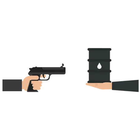 Businessman uses a gun rob crude oil  Illustration