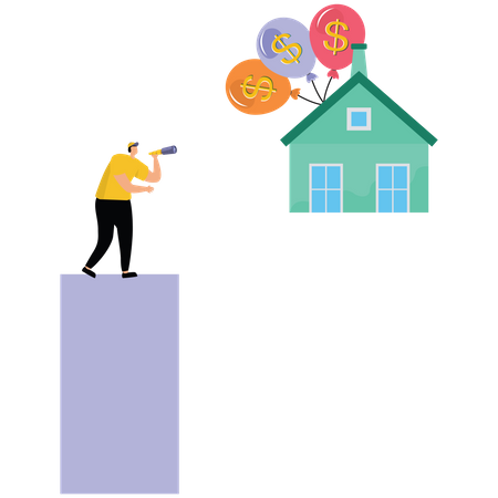 Businessman uses a handheld telescope to find a house princess increase  Illustration