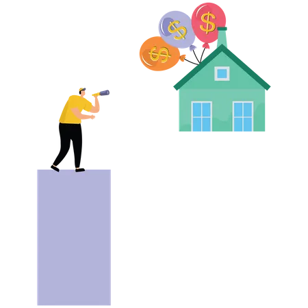 Businessman uses a handheld telescope to find a house princess increase  Illustration