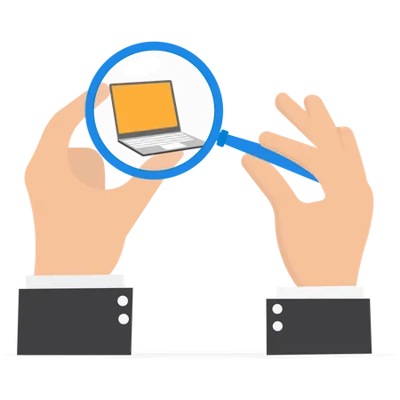 Uses A Magnifying Glass To View The Computer Business Analysis Or Market Analysis Flat Vector Illustration Illustration