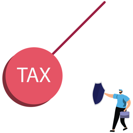 Businessman uses a shield to protect from a tax burden  Illustration