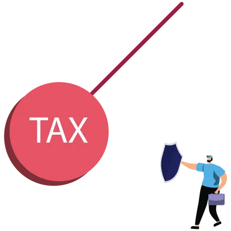 Businessman uses a shield to protect from a tax burden  Illustration