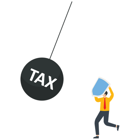 Businessman uses a shield to protect from a tax burden  Illustration