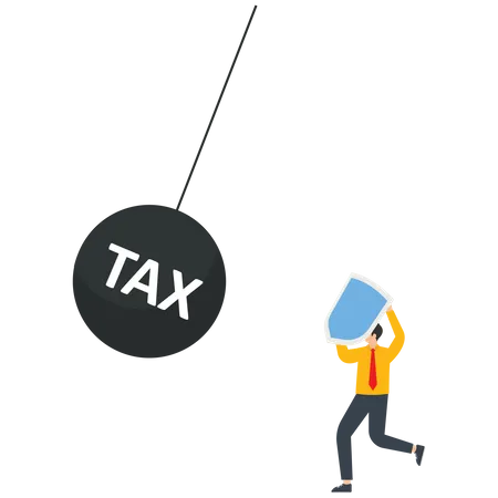 Businessman uses a shield to protect from a tax burden  Illustration