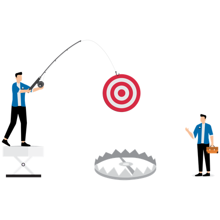 Businessman uses a target to lure others into a trap  Illustration