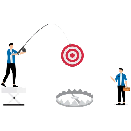 Businessman uses a target to lure others into a trap  Illustration