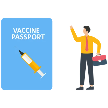 Businessman uses a vaccine passport for travel  Illustration