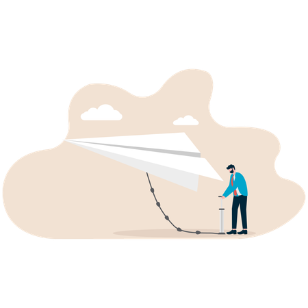 Businessman uses air pump to paper plan  Illustration