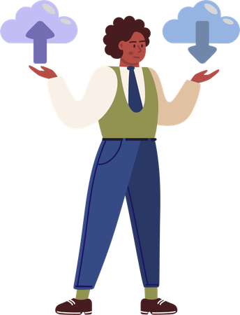 Businessman uses cloud technology  Illustration