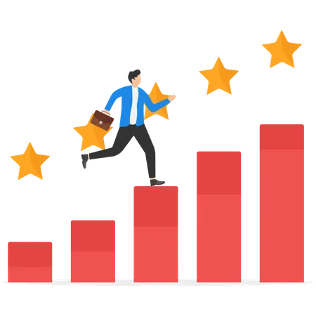 Businessman Uses Graphics To Get 5 Stars Higher The Experience Of The Entrepreneur The Higher The Level Job Training Concept Illustration