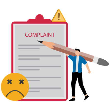 Businessman uses pencil write complaint paper document  Illustration