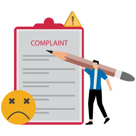 Businessman uses pencil write complaint paper document  Illustration