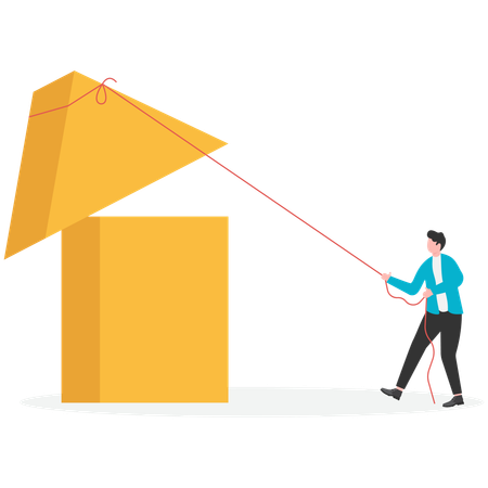 Businessman uses rope to pull back falling arrow  Illustration