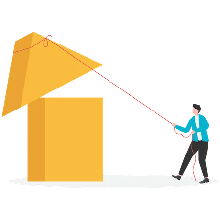 Businessman uses rope to pull back falling arrow  Illustration