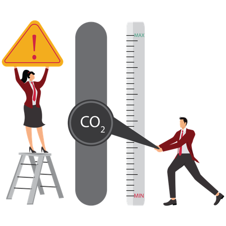 Businessman uses slider on control panel and reduces carbon emissions  Illustration