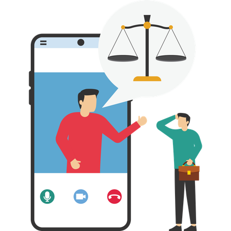 Businessman uses smartphone for consulting with attorney  Illustration