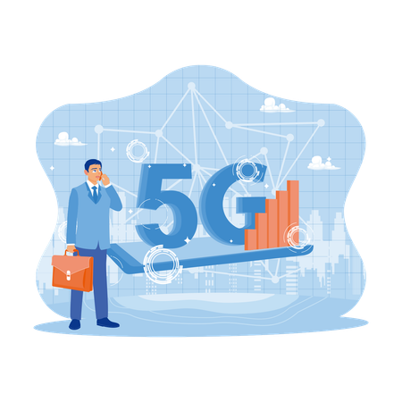 Businessman Using 5G Network With Mobile Phone  Illustration