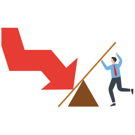 Businessman using a lever to try to change the direction of a falling arrow  イラスト