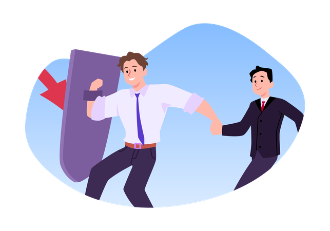 Businessman using a shield protects the company from financial problems  Illustration