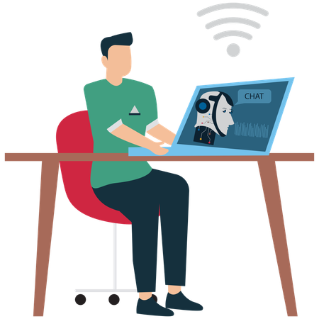 Businessman using AI Chatbot Virtual Assistant Service  Illustration