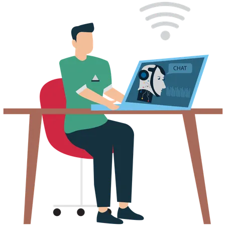 Businessman using AI Chatbot Virtual Assistant Service  Illustration