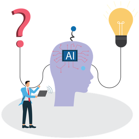 Businessman Using AI to solve problems and generate creative solutions  Illustration