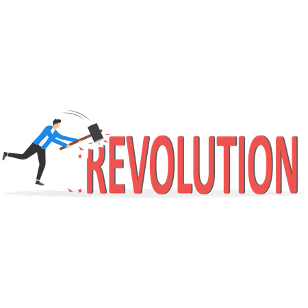 Businessman using big hammer break letter  Illustration