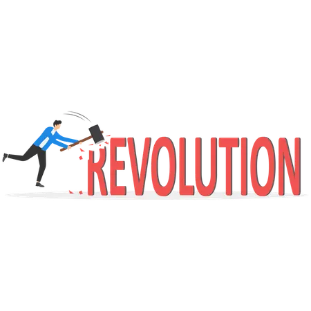 Businessman using big hammer break letter  Illustration