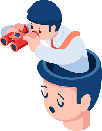 Businessman using Binocular inside Head  Illustration