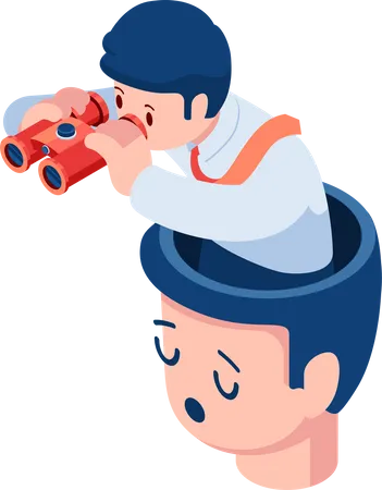 Businessman using Binocular inside Head  Illustration